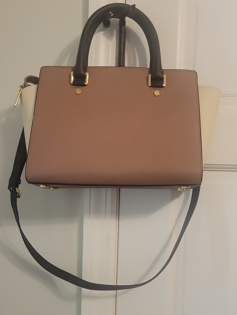 Michael Kors Taupe & Cream Leather Satchel with Black Trim - Picture 5 of 7